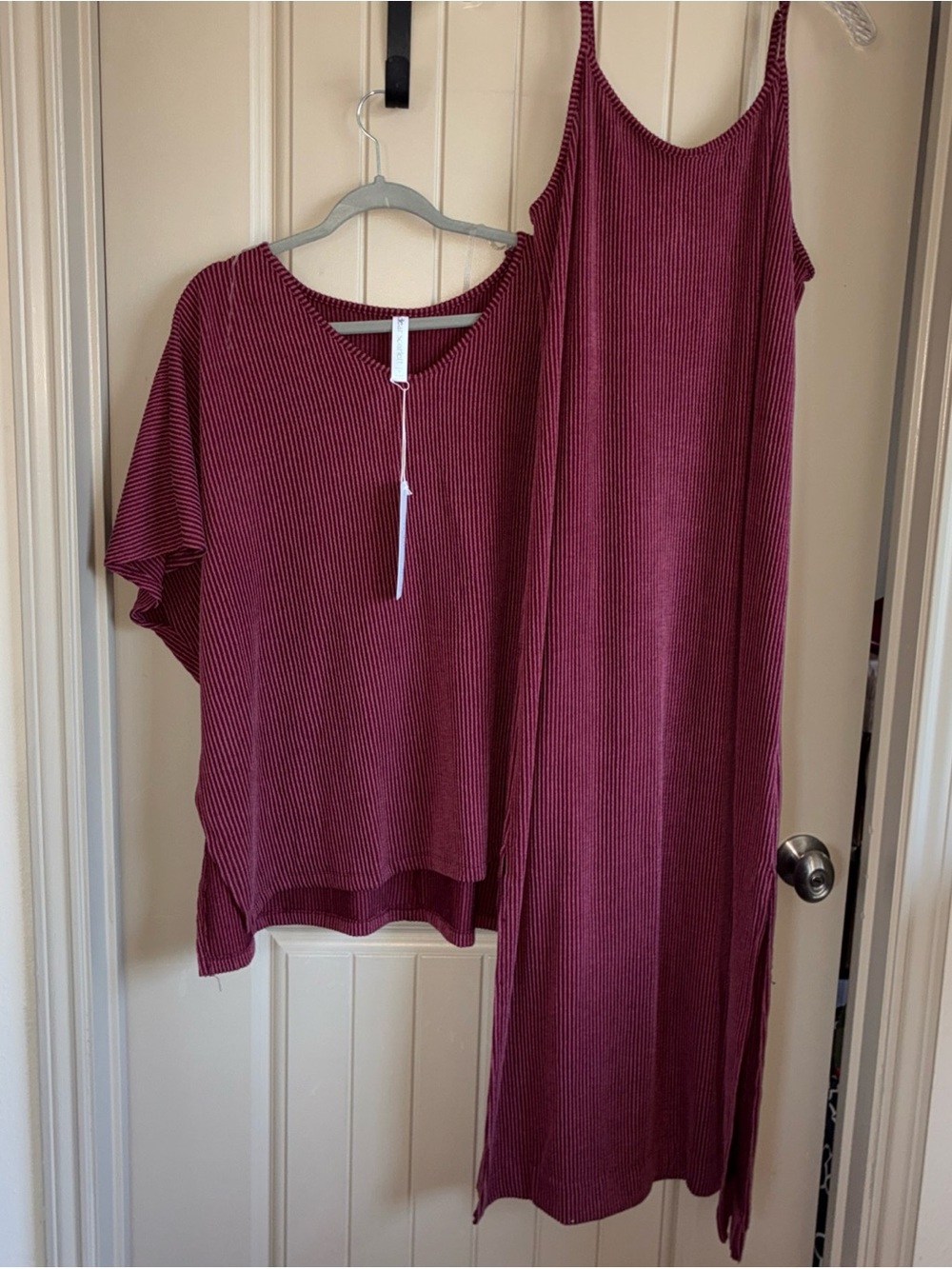 Women’s Ribbed Maxi Dress and Top Set - Burgundy